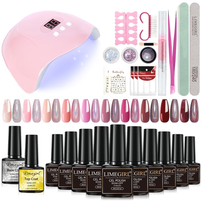 Nail Art Kit with UV LED Light Dryer, Nail Polish Set, and Poly Nail Tools