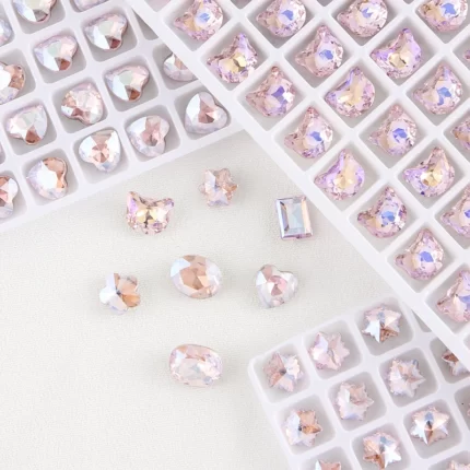 10pcs Glitter Pink Rhinestone Nail Charms 3D Gemstone